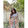 Printed, Striped Daily Wear Georgette Saree  (White, Grey, Yellow)