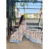 Printed, Striped Daily Wear Georgette Saree  (White, Grey, Yellow)