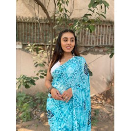 Printed, Paisley, Ombre Daily Wear Georgette Saree  (Light Blue)