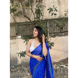 Printed, Paisley Daily Wear Georgette Saree  (Blue)