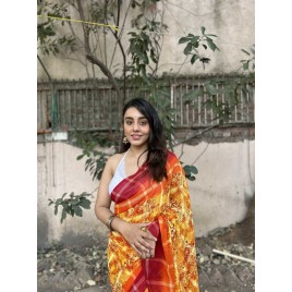 Floral Print Daily Wear Georgette Saree  (Red, Yellow)