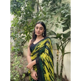 Ombre, Graphic Print Daily Wear Georgette Saree  (Green, Black)