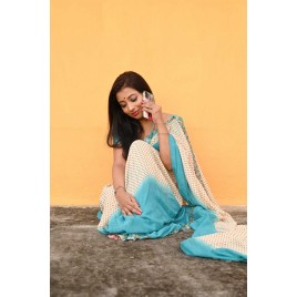 Georges Sky Blue Printed Faux Georgette Saree With Blouse Piece 
