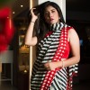 Elegant Red stripe Printed Faux Georgette Saree With Blouse Piece 