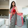 Elegant Red stripe Printed Faux Georgette Saree With Blouse Piece 