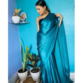 Solid Fashion Satin Blend Saree  (Blue)