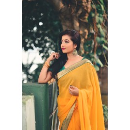 Embellished Bollywood Chiffon Saree  (Yellow)