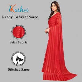 Kashvi Sarees  Ready to Wear Embellished, Striped, Self Design Bollywood Satin Saree  (RED)