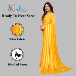 Kashvi Sarees  Ready to Wear Embellished, Striped, Self Design Bollywood Satin Saree  (Yellow)