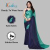 Kashvi sarees Ready to Wear Embellished, Striped, Self Design Bollywood Satin Saree  (Light Blue, Dark Blue)