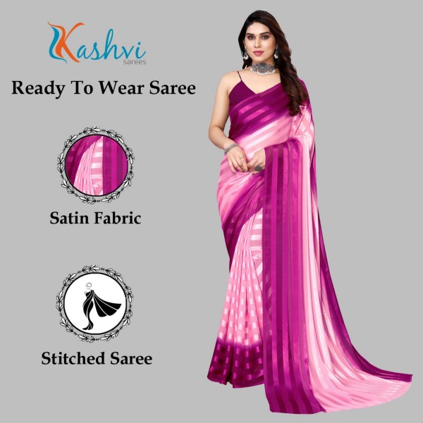 Kashvi sarees Ready to Wear Embellished, Striped, Self Design Bollywood Satin Saree  (Purple, Pink)