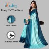 Kashvi sarees Ready to Wear Embellished, Striped, Self Design Bollywood Satin Saree  (Dark Blue, Light Blue)