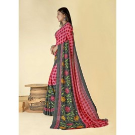 Checkered Daily Wear Georgette Saree  (RED)