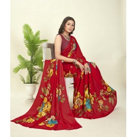 Floral Print Daily Wear Georgette Saree  (Red)