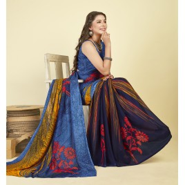 Striped, Graphic Print, Floral Print Daily Wear Georgette Saree  (Blue)