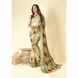 Ombre, Geometric Print, Floral Print, Checkered Daily Wear Georgette Saree  (Cream)