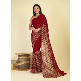 Printed, Paisley Daily Wear Georgette Saree  (Red)