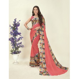 Printed, Ombre, Geometric Print Daily Wear Georgette Saree  (Pink)