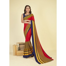 Striped, Floral Print, Checkered Daily Wear Georgette Saree  (Red)