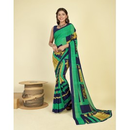Printed Daily Wear Georgette Saree  (Green)
