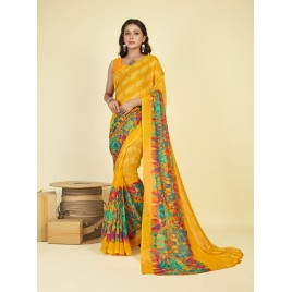 Printed Daily Wear Georgette Saree  (Yellow, Red)