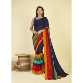 Printed Daily Wear Georgette Saree  (Blue, Yellow, Red)