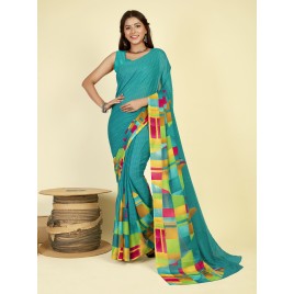 Printed Daily Wear Georgette Saree  (Light Blue, Green)