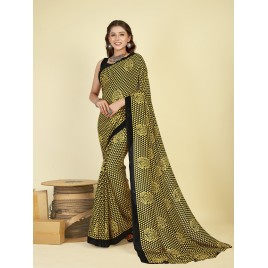 Printed Daily Wear Georgette Saree  (Yellow, Black)
