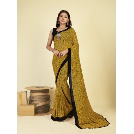 Printed Daily Wear Georgette Saree  (Yellow, Black)