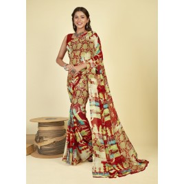 Floral Print, Geometric Print, Graphic Print, Printed Daily Wear Georgette Saree  (Red)