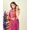Striped, Printed Bollywood Georgette Saree  (Pink, Orange, Red)