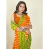 Striped, Printed Bollywood Georgette Saree  (Yellow, Green)