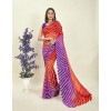 Striped, Printed Bollywood Georgette Saree  (Red, Purple)