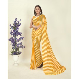 Striped, Printed Daily Wear Georgette Saree  (Yellow)