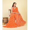 Paisley, Striped, Printed Bandhani Georgette Saree  (Orange)