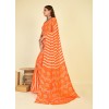 Paisley, Striped, Printed Bandhani Georgette Saree  (Orange)