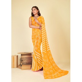 Paisley, Striped, Printed Bandhani Georgette Saree  (Yellow)