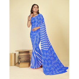 Paisley, Striped, Printed Bandhani Georgette Saree  (Light Blue)