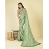 Checkered Bollywood Georgette Saree  (Green, White)