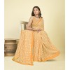 Checkered Bollywood Georgette Saree  (Yellow, White)
