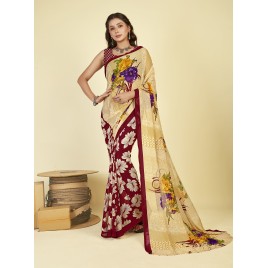 Floral Print, Printed Daily Wear Georgette Saree  (Red, Cream)