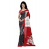 Cherry Red and White Flower Printed Faux Georgette Saree With Blouse Piece
