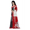 Cherry Red and White Flower Printed Faux Georgette Saree With Blouse Piece
