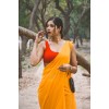 Plain Daily Wear Poly Georgette Saree  (Yellow)