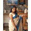 Animal Print, Checkered Bhagalpuri Silk Blend Saree  (White, Blue)