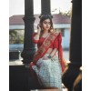 Checkered Bhagalpuri Silk Blend Saree  (Red)