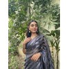 Embellished, Striped, Printed Bollywood Satin Saree  (Grey)