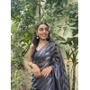 Embellished, Striped, Printed Bollywood Satin Saree  (Grey)
