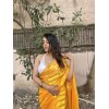 Striped Bollywood Satin Saree  (Yellow)
