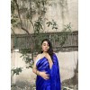 Striped Bollywood Satin Saree  (Dark Blue)